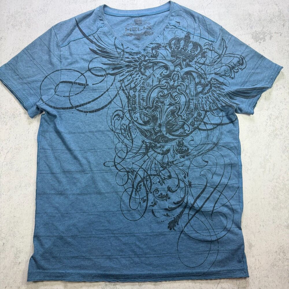Y2K Helix Blue Crown Wings Graphic Tee M